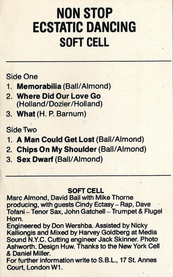 Soft Cell : Non Stop Ecstatic Dancing (Cass, Album)