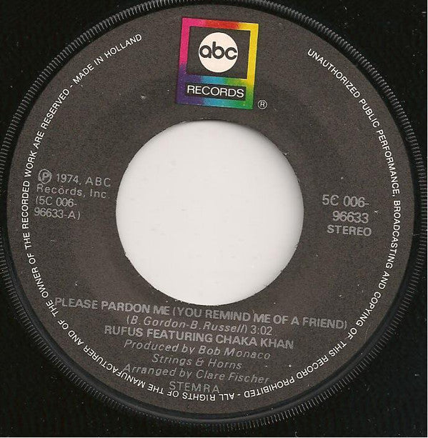 Rufus & Chaka Khan : Please Pardon Me (You Remind Me Of A Friend) (7", Single)