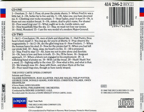 D'Oyly Carte Opera Company, Gilbert & Sullivan : The Pirates Of Penzance (2xCD, RE)