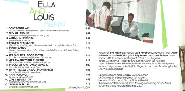 Ella Fitzgerald And Louis Armstrong : Ella And Louis Again (CD, Album, Mono, RE, RM)