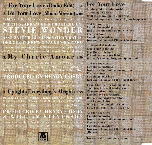 Stevie Wonder : For Your Love (CD, Maxi)