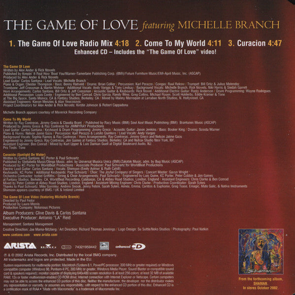 Santana Featuring Michelle Branch : The Game Of Love (CD, Single, Enh)