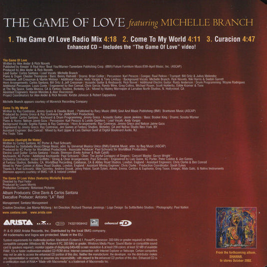 Santana Featuring Michelle Branch : The Game Of Love (CD, Single, Enh)