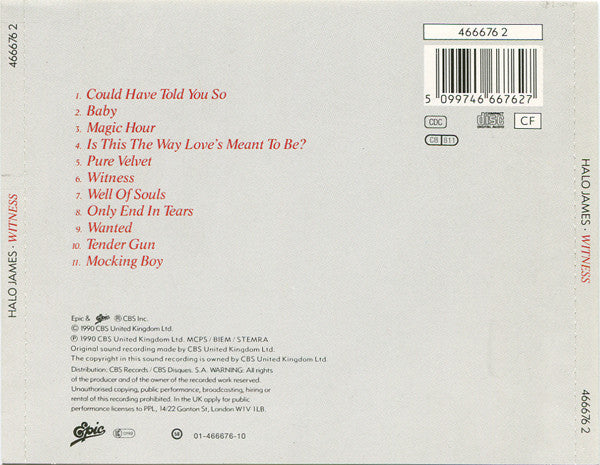 Halo James : Witness (CD, Album)
