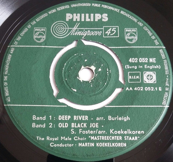 De Mastreechter Staar : Deep River / Old Black Joe / Nobody Knows / My Old Kentucky Home (7", EP, Mono)