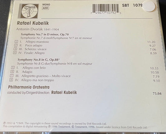 Rafael Kubelik / Antonín Dvořák / Philharmonia Orchestra : Symphonies No.7 / Symphony No.8 (CD, Comp, Mono, ADD)