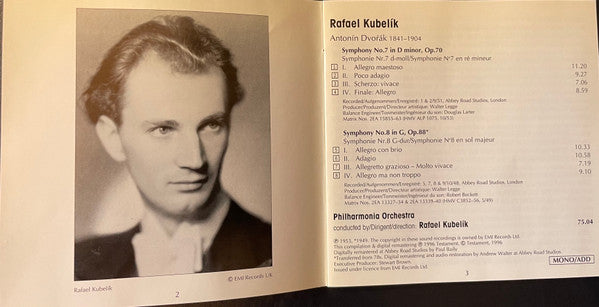 Rafael Kubelik / Antonín Dvořák / Philharmonia Orchestra : Symphonies No.7 / Symphony No.8 (CD, Comp, Mono, ADD)