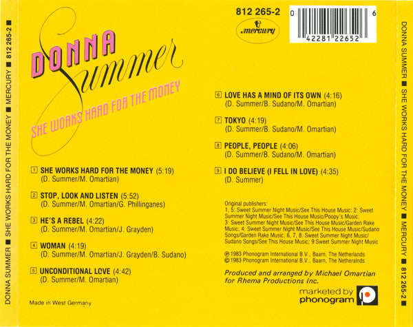 Donna Summer : She Works Hard For The Money (CD, Album, RE)