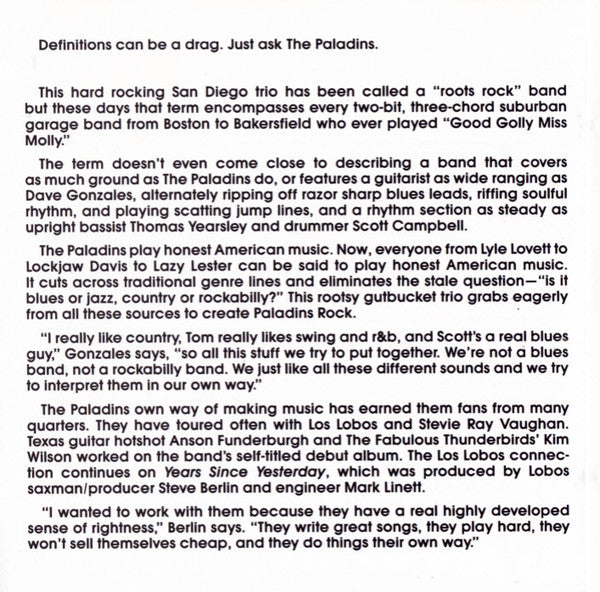 The Paladins : Years Since Yesterday (CD, Album)