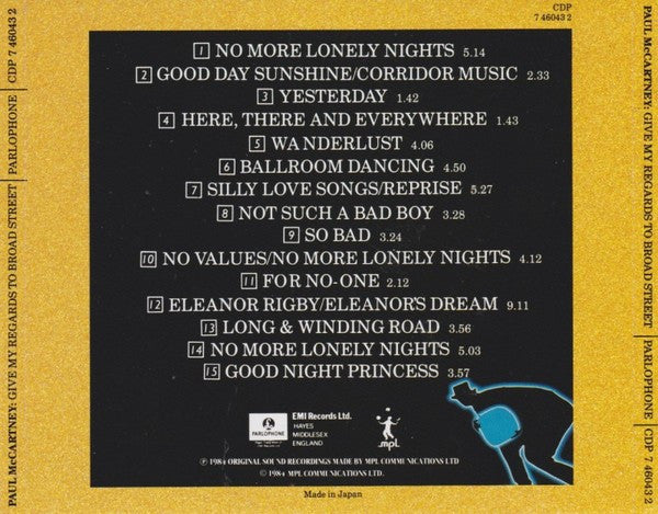 Paul McCartney : Give My Regards To Broad Street (CD, Album, Pre)