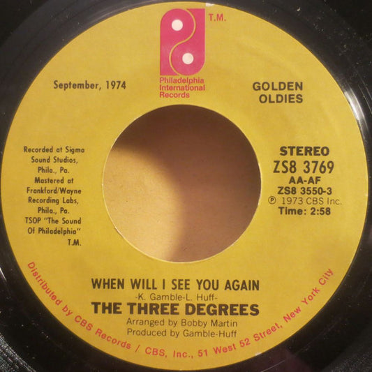 The Three Degrees : When Will I See You Again / Dirty Ol' Man (7", Single, Styrene)