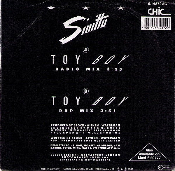Sinitta : Toy Boy (7", Single)