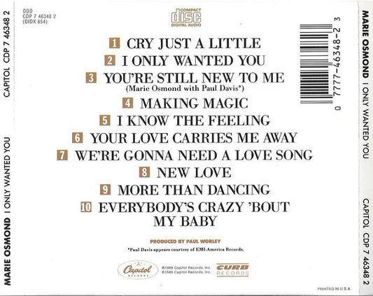 Marie Osmond : I Only Wanted You (CD, Album)