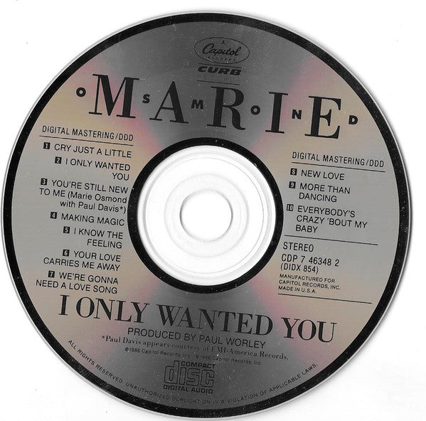 Marie Osmond : I Only Wanted You (CD, Album)