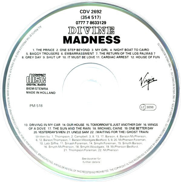 Madness : Divine Madness (CD, Album, Comp, RE)