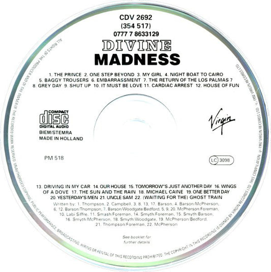 Madness : Divine Madness (CD, Album, Comp, RE)