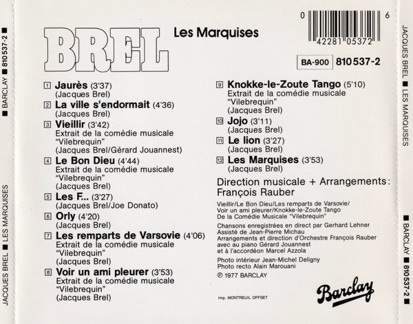 Jacques Brel : Les Marquises (CD, Album, RE, PDO)