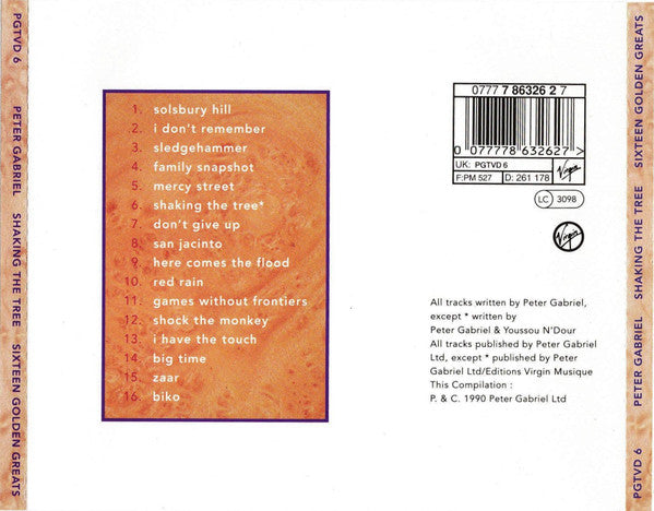 Peter Gabriel : Shaking The Tree (Sixteen Golden Greats) (CD, Comp, RP)