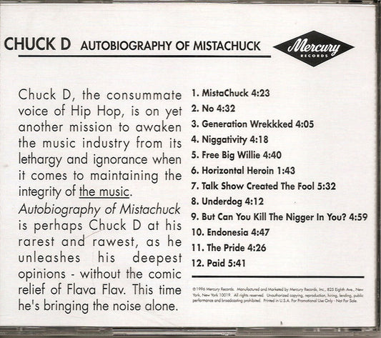Chuck D : Autobiography Of Mistachuck (CD, Album, Promo)