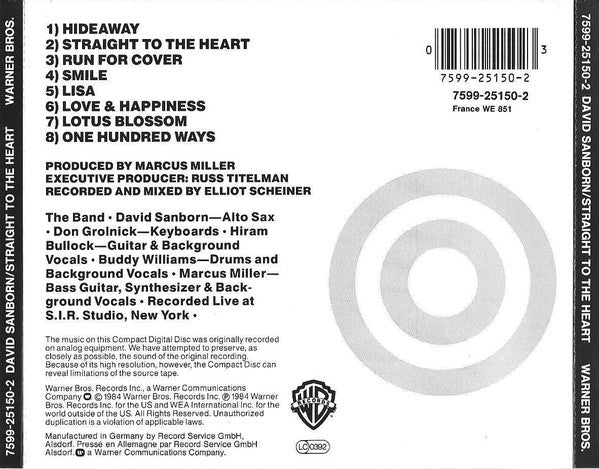 David Sanborn : Straight To The Heart (CD, Album, RE)