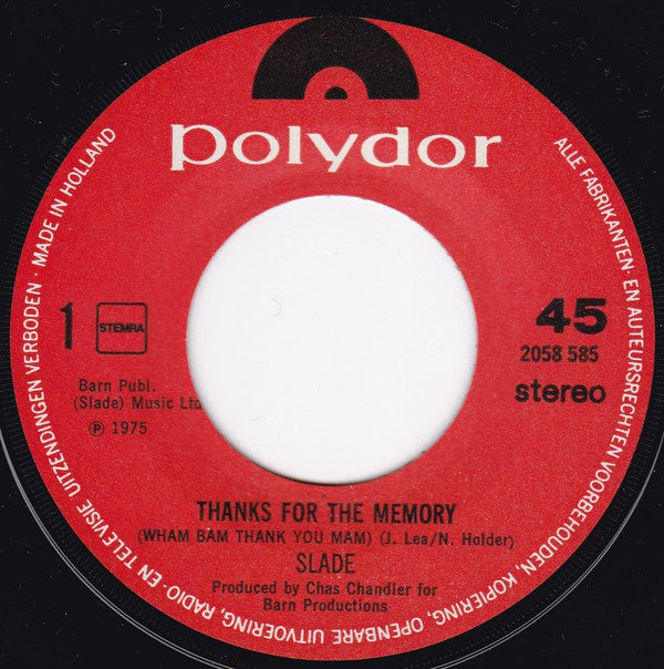 Slade : Thanks For The Memory (7", Single)