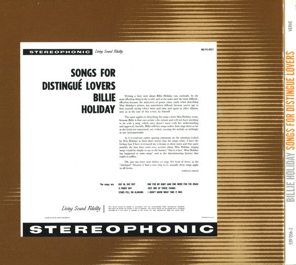 Billie Holiday : Songs For Distingué Lovers (CD, RE, RM)