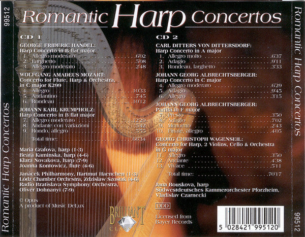 Georg Friedrich Händel, Wolfgang Amadeus Mozart, Carl Ditters von Dittersdorf, Johann Baptist Krumpholtz, Georg Christoph Wagenseil, Johann Georg Albrechtsberger : Romantic Harp Concertos (2xCD, Comp)