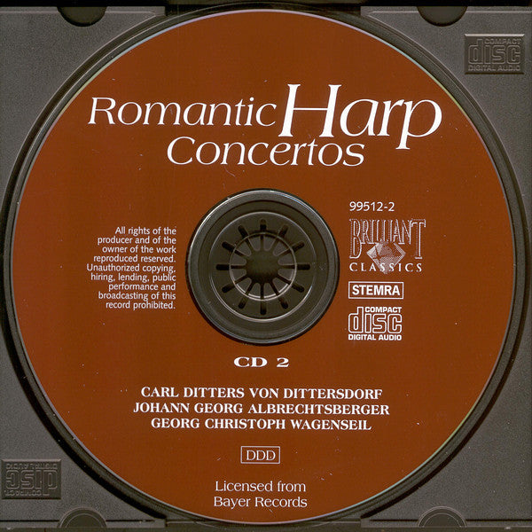 Georg Friedrich Händel, Wolfgang Amadeus Mozart, Carl Ditters von Dittersdorf, Johann Baptist Krumpholtz, Georg Christoph Wagenseil, Johann Georg Albrechtsberger : Romantic Harp Concertos (2xCD, Comp)