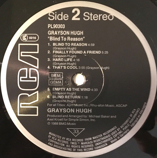 Grayson Hugh : Blind To Reason (LP)
