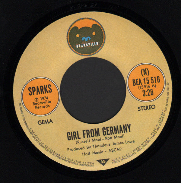 Sparks : Girl From Germany (7", Single)