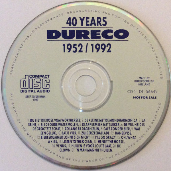 Various : Dureco 40 Years 1952-1992 (2xCD, Comp, Ltd, Not)