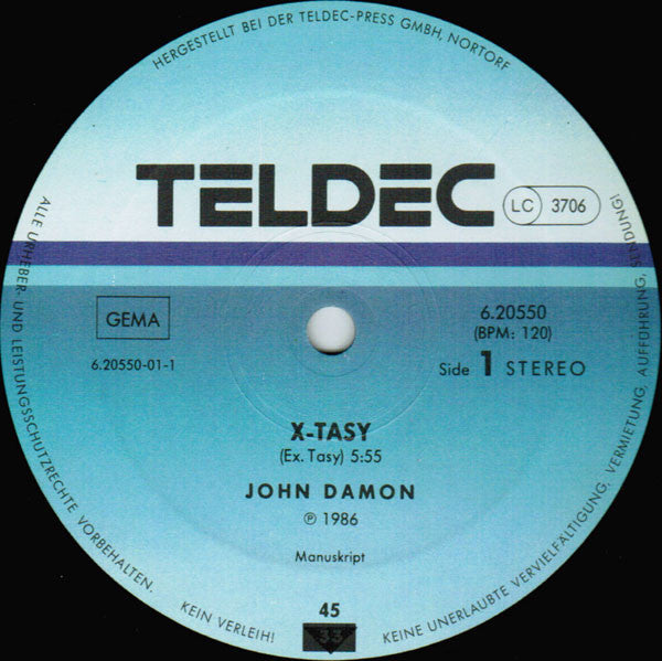 John Damon : X-Tasy / X-Tenzion (12", Maxi)