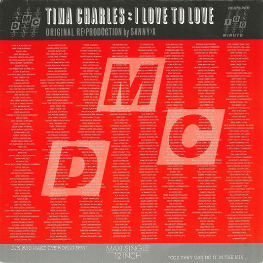 Tina Charles : I Love To Love (Original Re>Production By Sanny-X) (12", Maxi)