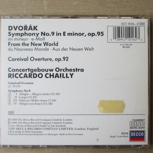 Antonín Dvořák, Concertgebouworkest, Riccardo Chailly : Symphony No.9 'From The New World', Carnival Overture (CD)