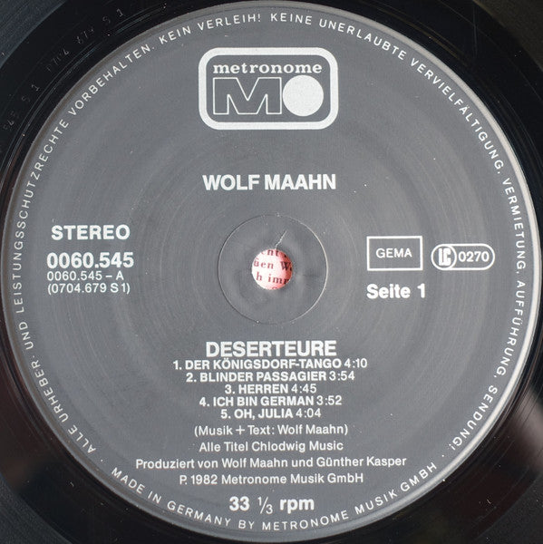 Wolf Maahn : Deserteure (LP, Album)