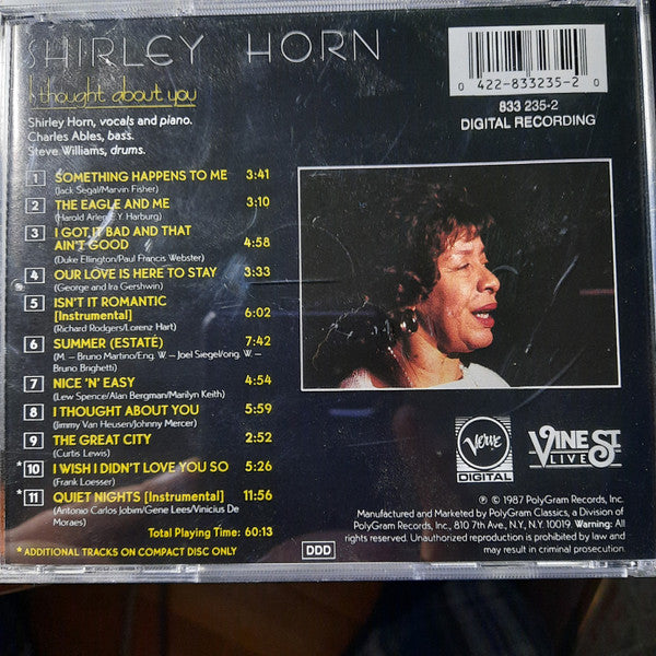 Shirley Horn : I Thought About You/Live At Vine St. (CD, Album, RE)