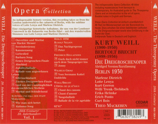 Kurt Weill : Die Dreigroschenoper / The Threepenny Opera (CD, Comp, RP)