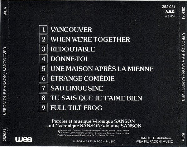 Véronique Sanson : Vancouver (CD, Album, RE)