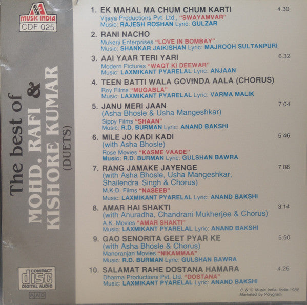 Mohammed Rafi & Kishore Kumar : The Best Of (Duets) (CD, Comp)