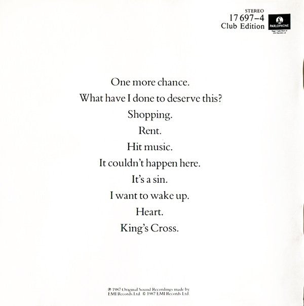 Pet Shop Boys : Actually (CD, Album, Club)