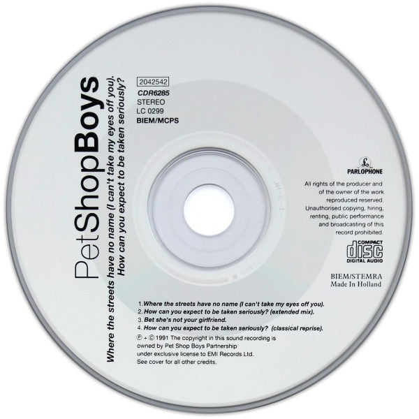 Pet Shop Boys : Where The Streets Have No Name (I Can't Take My Eyes Off You) / How Can You Expect To Be Taken Seriously? (CD, Maxi, Car)