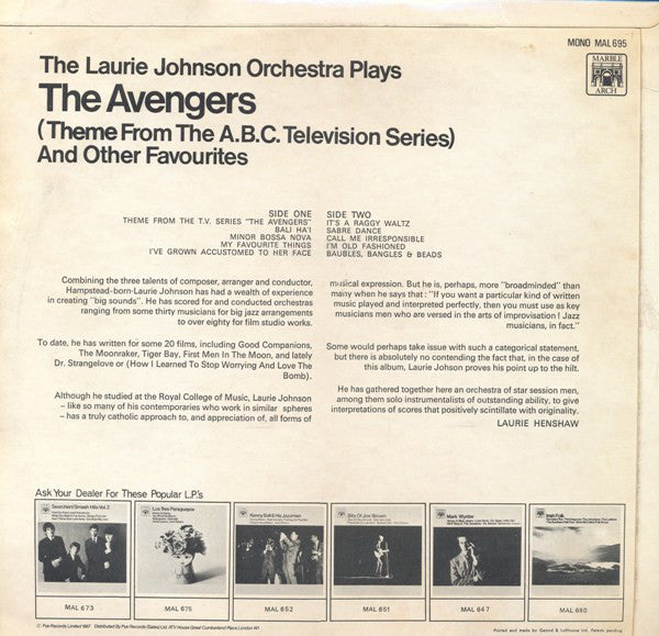 The Laurie Johnson Orchestra : The Avengers (Theme From The A.B.C. Television Series) And Other Favourites (LP, Mono)