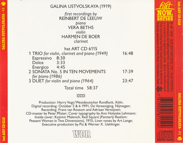 Galina Ustvolskaya - Reinbert de Leeuw, Vera Beths, Harmen de Boer : 1 (CD, Album)