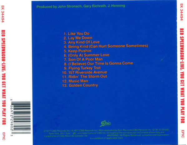 REO Speedwagon : You Get What You Play For (CD, Album, RE, RM)