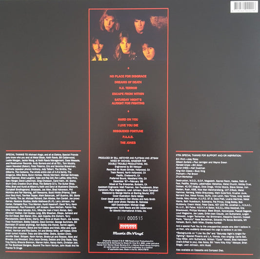 Flotsam And Jetsam : No Place For Disgrace (LP, Album, Num, Red)