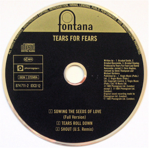Tears For Fears : Sowing The Seeds Of Love (CD, Single)
