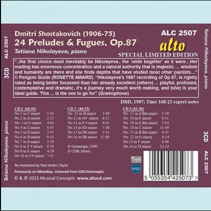 Tatiana Nikolayeva, Dmitri Shostakovich : 24 Preludes & Fugues, Op.87 (3xCD)