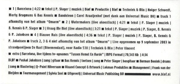 Bløf : Barcelona (CD, Single, Copy Prot., Enh)