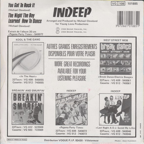 Indeep : You Got To Rock It / The Night The Boy Learned How To Dance (7", Single)