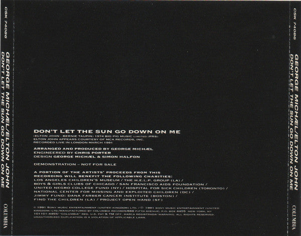 George Michael / Elton John : Don't Let The Sun Go Down On Me (CD, Single, Promo)